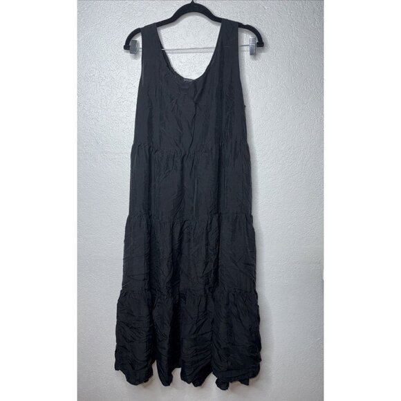 Eileen Fisher 100% Silk Tiered Dress Size Medium Sleeveless Black Sleeveless 1B - Picture 2 of 11